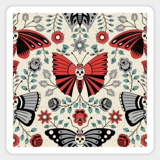 Gothic Halloween design of Skulls and Butterflies and flowers on a light background Sticker